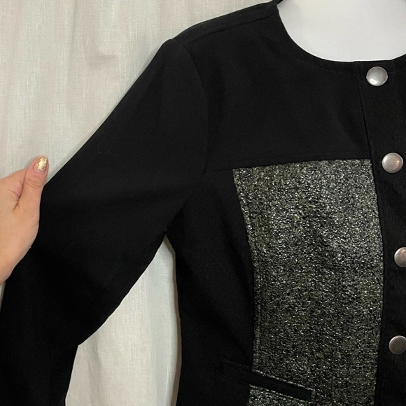 CAbi Cropped Media Jacket Black with Army Green Panels Style # 3036 Size Medium - Picture 6 of 16